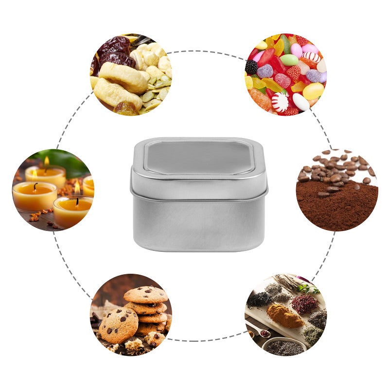 KisSealed Square Metal Tins with Window Lids,15-Pack Empty Square Silver Tins for Candle Making, Candies, Gifts & Treasures (8 OZ) - Image 4